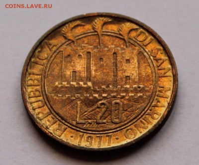 Сан Марино 20 лир 1977, тираж - 180 000. Экология - 8