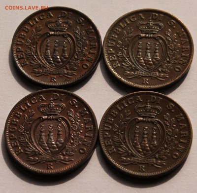 Сан Марино 10 чентезимо 1935,1936,1937,1938. СОХРАН - 24