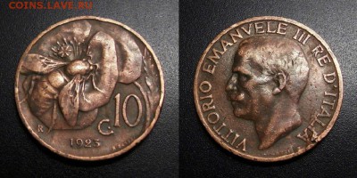 МОНЕТЫ МИРА 01-19 - Италия – 10 чентезимо (1923) «Пчела»