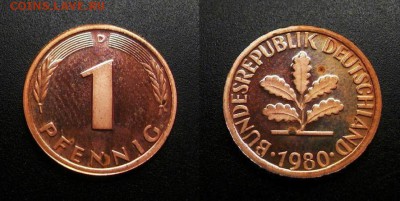 МОНЕТЫ МИРА 01-19 - Германия – 1 пфенниг (1980 D) proof