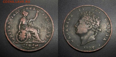 МОНЕТЫ МИРА 01-19 - Великобритания – 0,5 пенни (1827) «Георг IV» медь №1