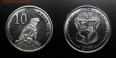 МОНЕТЫ МИРА 01-19 - Галапагосские острова – 10 сентаво (2008) «Морская игуана»