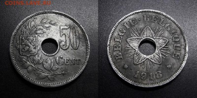 МОНЕТЫ МИРА 01-19 - Бельгия – 50 сантимов (1918) «Германская оккупация» цинк (XF) №1