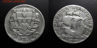МОНЕТЫ МИРА 01-19 - Португалия – 2,5 эскудо (1946) «Парусник» (Ag)