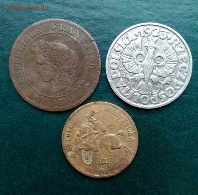 ЛИТВА 20цент 1925, ФРАНЦИЯ 5сант 1893,ПОЛЬША 50грош 1923, - P_20180402_172319_1[1]