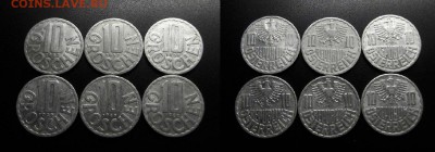 МОНЕТЫ МИРА 01-19 - Австрия – набор – 10 грошей (1953-57-59-59-67-68) алюм. (6 шт.) наб. №3