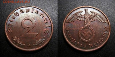 МОНЕТЫ МИРА 01-19 - Германия (3-й Рейх) – 2 рейхспфеннига (1939 А) бронза №4