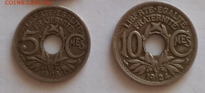 5, 10 сантимов Франции. 1918, 24 г.г. Ок. 31.01.19г. в 22.1 - 5 - 10