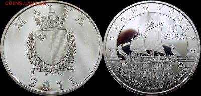 Мальта 10 евро 2011 Рhoenicians in Мalta Финикийский корабль - Мальта 10 евро 2011