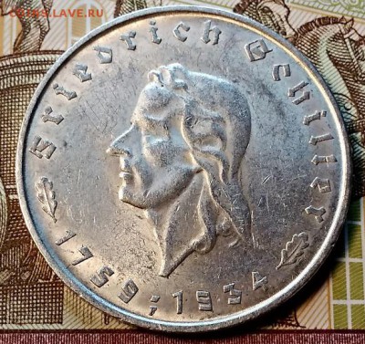 5 рейхсмарок. 1934 год. Шиллер. Подлинность. - 034