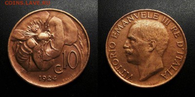МОНЕТЫ МИРА 01-19 - Италия – 10 чентезимо (1924) «Пчела»