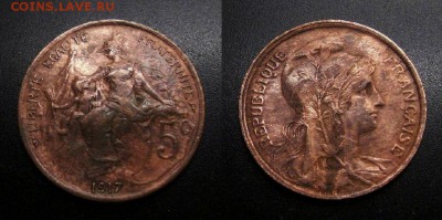 МОНЕТЫ МИРА 01-19 - Франция – 5 сантимов (1917) бронза