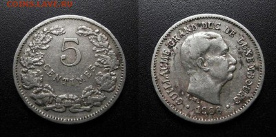 МОНЕТЫ МИРА 01-19 - Люксембург – 5 сантимов (1908) «Вильгельм IV – великий герцог Люксембургский» №2