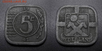МОНЕТЫ МИРА 01-19 - Нидерланды – 5 центов (1941) «Немецкая оккупация» цинк №4
