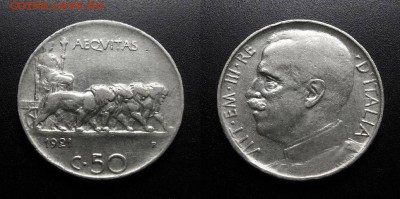 МОНЕТЫ МИРА 01-19 - Италия – 50 чентезимо (1921) «Колесница, запряженная львами» никель №2