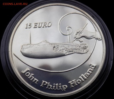 Ирландия 15 евро 2014 Джон Голланд Подводная Лодка РЕДКАЯ - Реверс.JPG