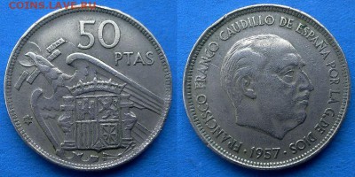 Испания - 50 песет 1957 года (в звезде 59) до 14.02 - Испания 50 песет 1957 59
