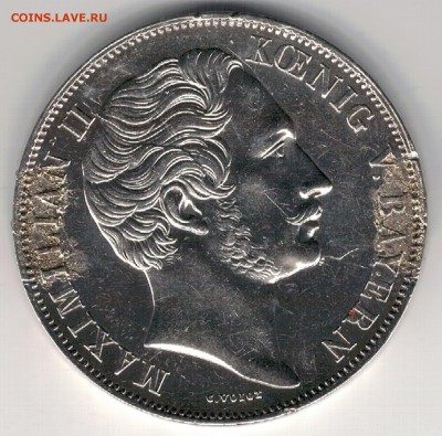 Ag ГЕРМАНИЯ (БАВАРИЯ) 2 ГУЛЬДЕНА 1855 ДО 14.02 В 22Ч (Е789) - 5-б1855
