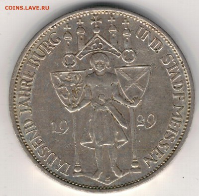 Ag ГЕРМАНИЯ (ВЕЙМАР) 3 МАРКИ 1929Е МАЙСЕН 14.02 В 22Ч (Е319) - 5-р3