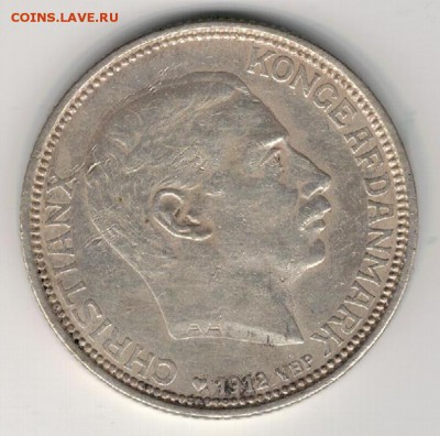 Ag ДАНИЯ 2 КРОНЫ 1912 ДВА МОНАРХА ДО 14.02 В 22Ч (Е845) - 5-д12