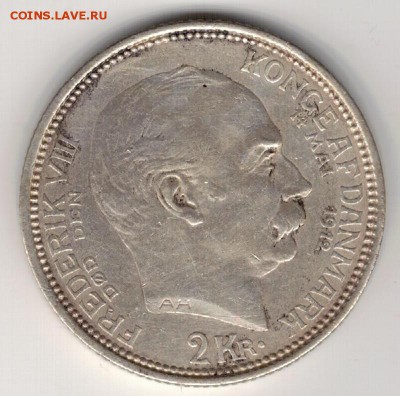 Ag ДАНИЯ 2 КРОНЫ 1912 ДВА МОНАРХА ДО 14.02 В 22Ч (Е845) - 5-д12а