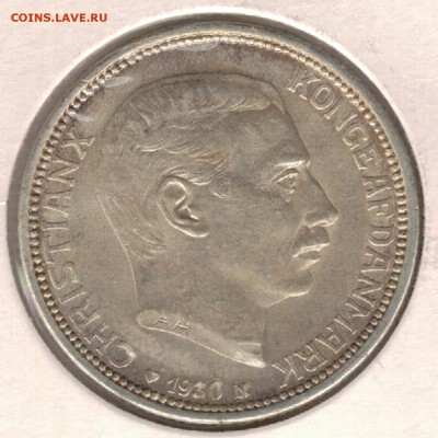 Ag ДАНИЯ 2 КРОНЫ 1930 ЮБИЛЕЙ ДО 14.02 В 22Ч (Е406) - 5-д2
