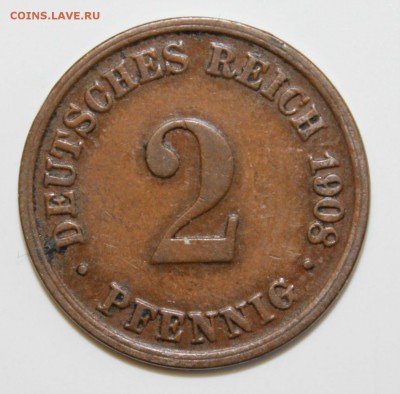 С РУБ.КАЙЗЕРРЕЙХ 2 пфеннига 1908г."D" до 15.02 в 22-00 - IMG_5922.JPG