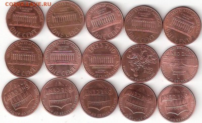 1 цент США - 15 монет, РАСПРОДАЖА по ФИКС - 1 Cent-15st A