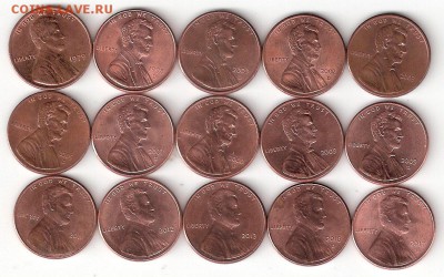 1 цент США - 15 монет, РАСПРОДАЖА по ФИКС - 1 Cent-15st P