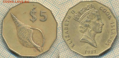 Кука острова 5 долларов 1987 г. , до 14.02.2019 г. 22.00 по - Кук 5 долларов 1987  3137