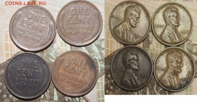 США пшеничные центы медь 4шт., 1920,35,36,51D-2 - 20.35.36.51D