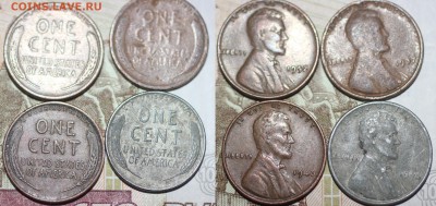 США пшеничные центы медь цинк 4шт., 1937,43,46,52-6 - 37.43.46.52