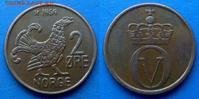 Норвегия - 2 эре ("Тетерев") 1959 года до 16.02 - Норвегия 2 эре 1959