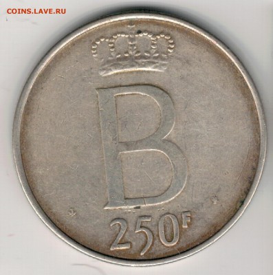 Ag БЕЛЬГИЯ 250 ФРАНКОВ 1976 ЮБИЛЕЙ ДО 21.02 В 22Ч (Е492) - 5-б250а