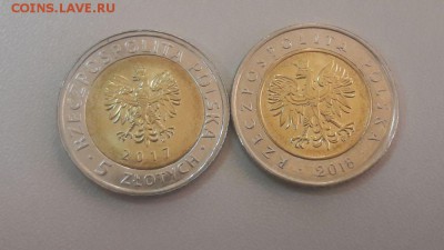 2017-18гг. 5 злотых Польша 2шт, до 24.02 - Ч 5злотых 2шт-2