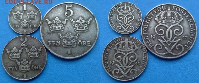 Швеция - 1, 2 и 5 эре (железо) 1943 года до 24.02 - швеция 43 3 монеты