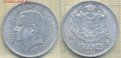 Монако 5 франков 1945 г., до 25.02.2019 г. 22.00 по Москве - Монако 5 франков 1945  5266