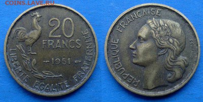 Франция - 20 франков 1951 года до 26.02 - Франция 20 франков 1951