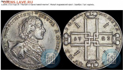 1 РУБЛЬ 1723 ОК Портрет в горностаевой мантии - Новый рисунок (38)