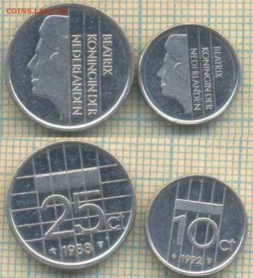 Нидерланды 25 ц 1988 г., 10 ц 1992 г., до 27.02.2019 г. 22.0 - Нидерланды 2 монеты 5281