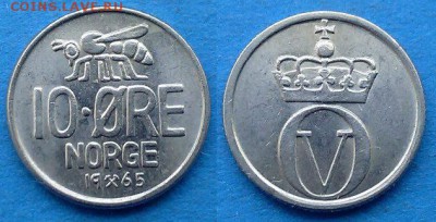 Норвегия - 10 эре 1965 года ("Пчела") до 26.02 - Норвегия 10 эре 1965