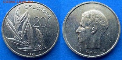 Бельгия - 20 франков (BELGIQUE) 1993 года до 26.02 - Бельгия 20 франков 1993