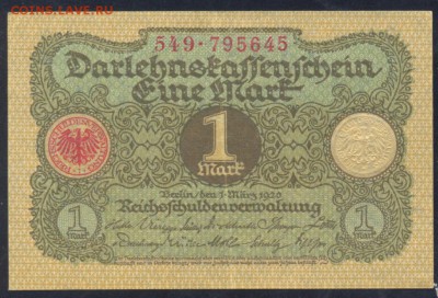 Германия 1 марка 1920 г. 26.02. 19 г. 22 -00 МСК. - 1 м. 1920 1
