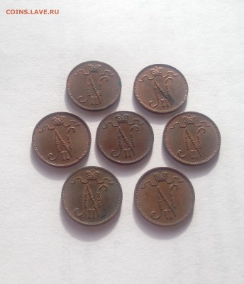 1 пенни Русская Финляндия - 7 шт(1909-1916гг), до 02.03.19г. - 1p9-16-6