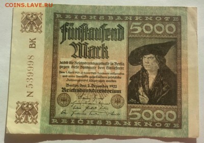 ГЕРМАНИЯ 5000 марок 1922г до 27.02.19г 22.30 МСК - 12