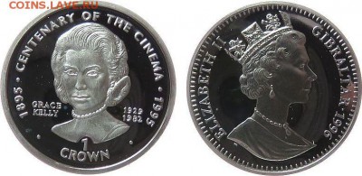 Крона Шайба Гибралтар 1 крона 1996 100 лет кино Грейс Келли - krona_shajba_gibraltar_1_krona_1996_100_let_kino_grejs_kelli_princessa_monako