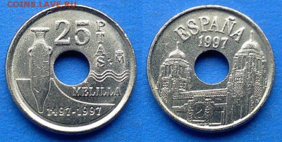 Испания - 25 песет 1997 года (Мелилья) до 7.03 - Испания 25 песет 1997
