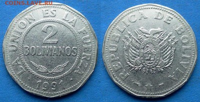 Боливия - 2 боливиано 1991 года до 7.03 - Боливия 2 боливиано 1991