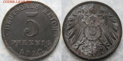 Германия 5 пфеннигов 1920 A до 10-03-19 в 22:00 - Германия 5 пфеннигов 1920 A    180-к50-10147