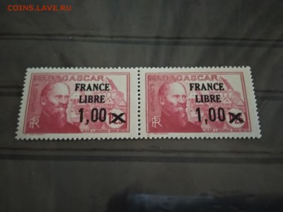 Французские колонии Мадагаскар 1943 г. с надпечаткой 2 штук - 129